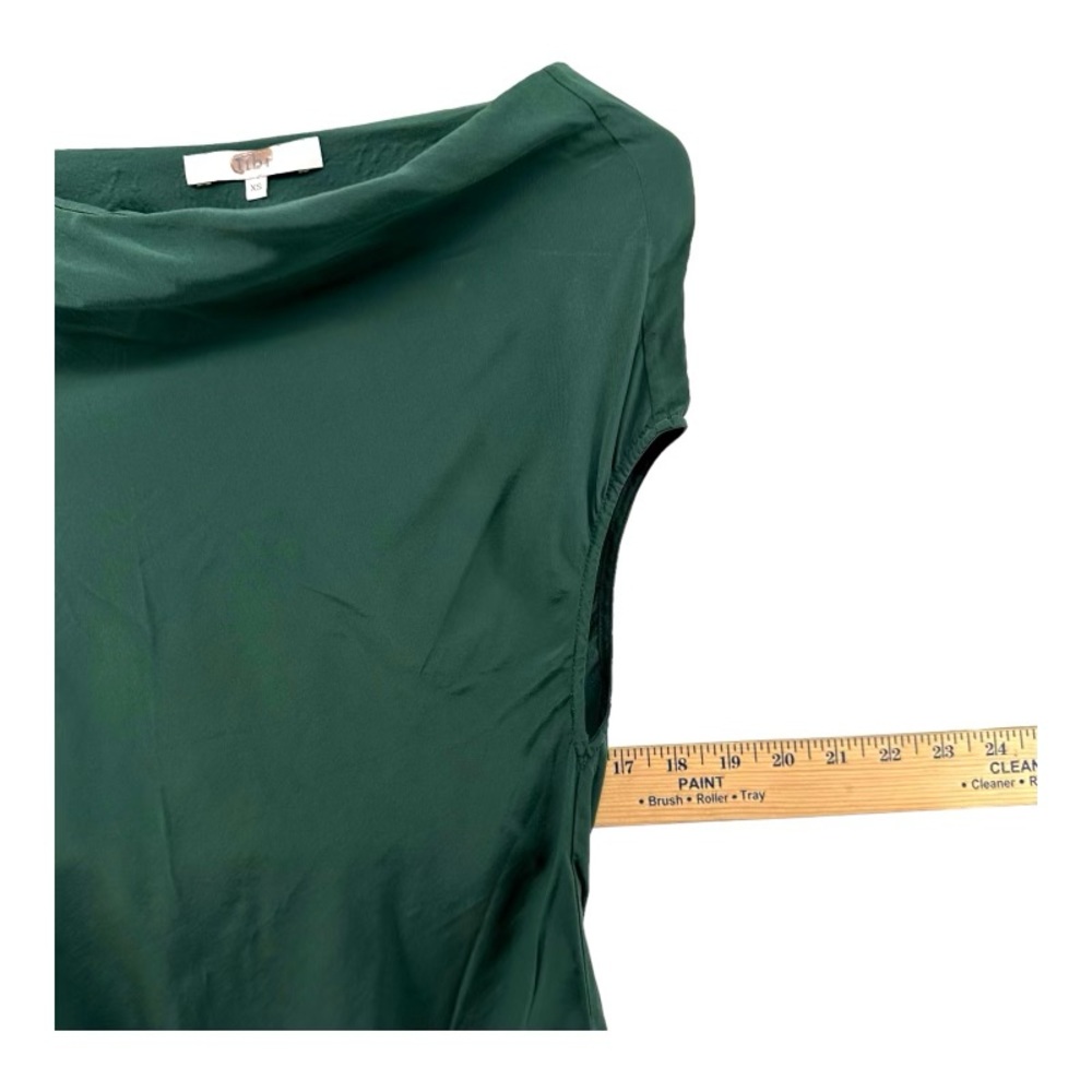 Tibi Dark Green Draped Neck Cap-Sleeve Blouse - Picture 10 of 12